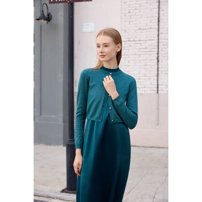 Womens Autumn Winter Maxi Dress  Modal Shirt Set - High Quality Lurex Cardigan - ZOOMNSTORE