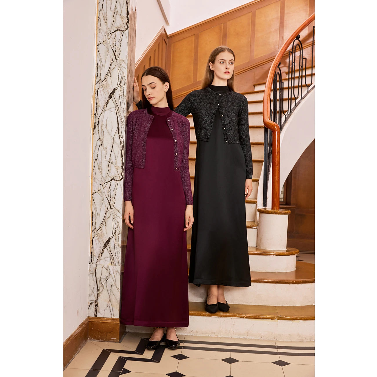 Womens Autumn Winter Maxi Dress  Modal Shirt Set - High Quality Lurex Cardigan - ZOOMNSTORE