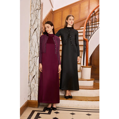 Womens Autumn Winter Maxi Dress  Modal Shirt Set - High Quality Lurex Cardigan - ZOOMNSTORE