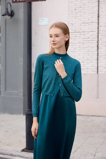 Womens Autumn Winter Maxi Dress  Modal Shirt Set - High Quality Lurex Cardigan - ZOOMNSTORE