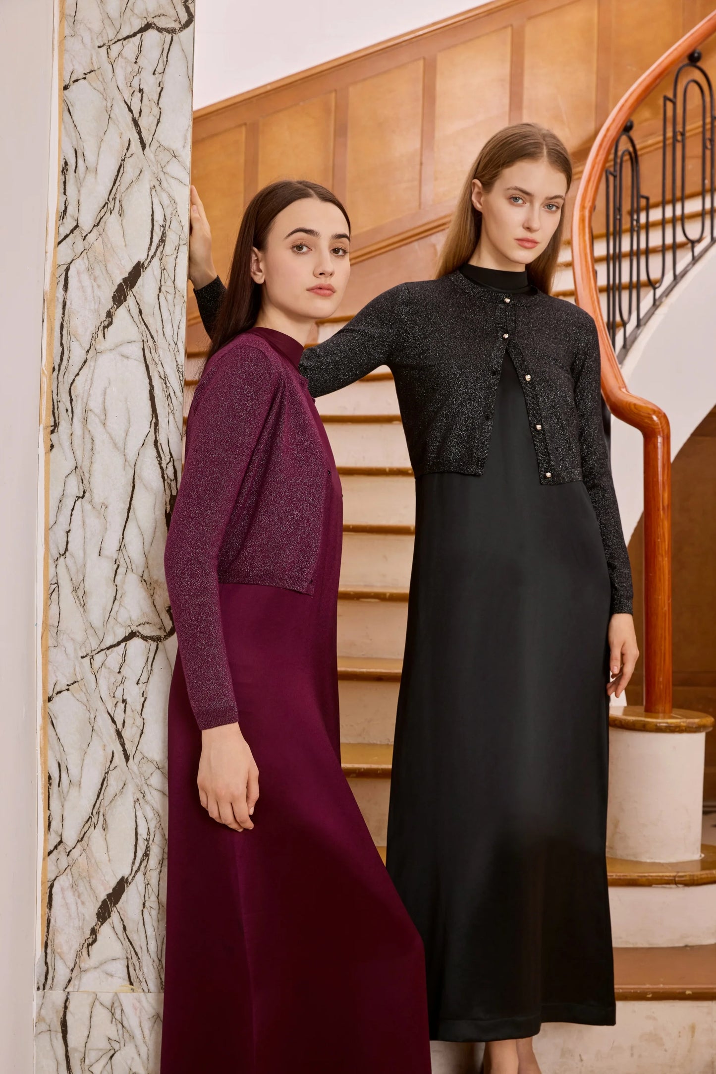 Womens Autumn Winter Maxi Dress  Modal Shirt Set - High Quality Lurex Cardigan - ZOOMNSTORE