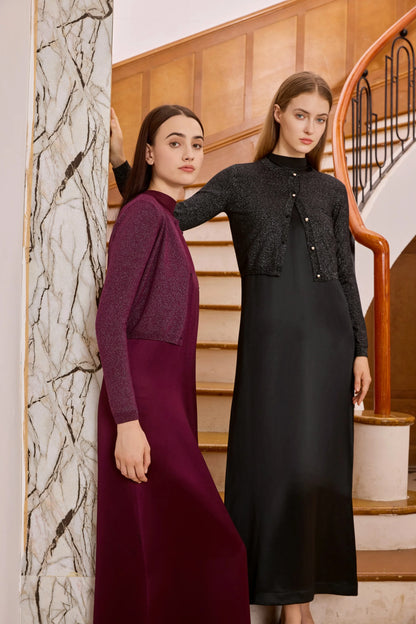Womens Autumn Winter Maxi Dress  Modal Shirt Set - High Quality Lurex Cardigan - ZOOMNSTORE