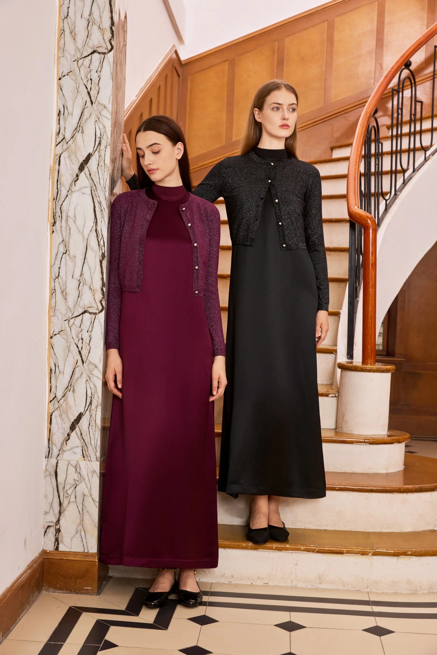 Womens Autumn Winter Maxi Dress  Modal Shirt Set - High Quality Lurex Cardigan - ZOOMNSTORE