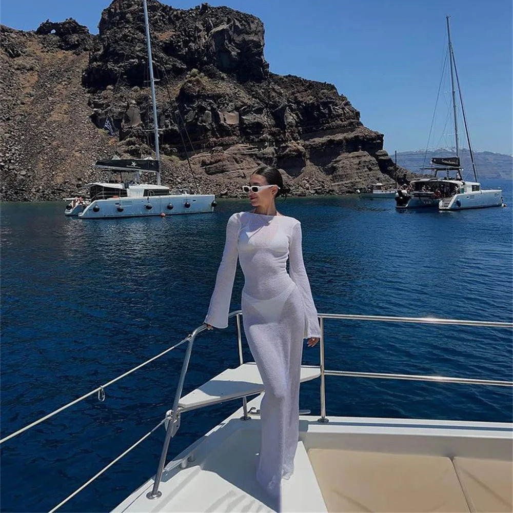 Backless Beach Dress - Long Sleeve Summer Cover Up - ZOOMNSTORE