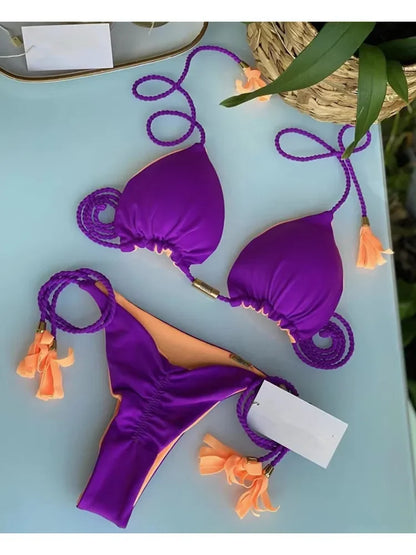 Multicolor Backless Triangle Bikini - Womens Swimsuit - ZOOMNSTORE