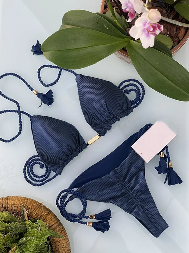 Multicolor Backless Triangle Bikini - Womens Swimsuit - ZOOMNSTORE