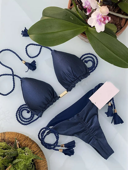 Multicolor Backless Triangle Bikini - Womens Swimsuit - ZOOMNSTORE