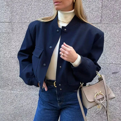 MUJER Women's Bomber Jacket Women Autumn Cropped Jacket For Women 2025 Long Sleeve Aviator Jackets Woman Fashion Short Coats - ZOOMNSTORE