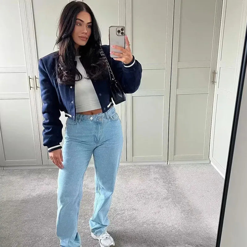 MUJER Women's Bomber Jacket Women Autumn Cropped Jacket For Women 2025 Long Sleeve Aviator Jackets Woman Fashion Short Coats - ZOOMNSTORE