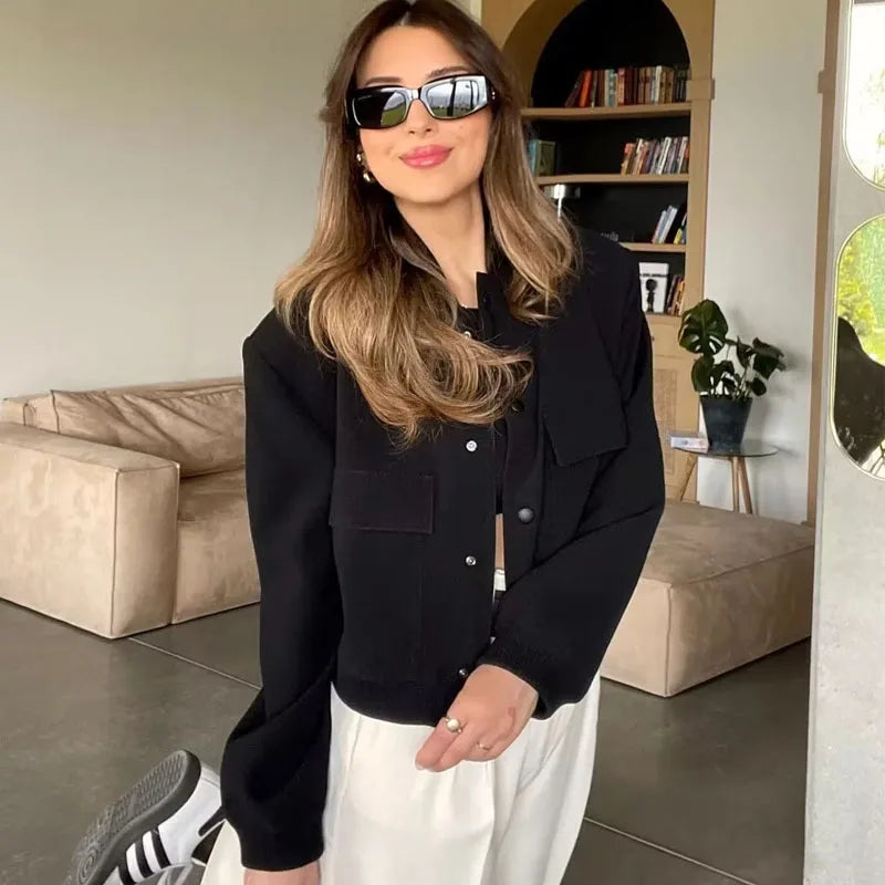 MUJER Women's Bomber Jacket Women Autumn Cropped Jacket For Women 2025 Long Sleeve Aviator Jackets Woman Fashion Short Coats - ZOOMNSTORE