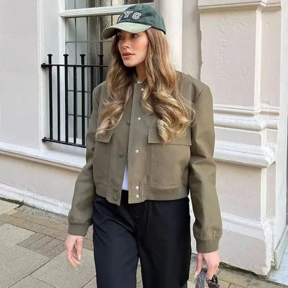 MUJER Women's Bomber Jacket Women Autumn Cropped Jacket For Women 2025 Long Sleeve Aviator Jackets Woman Fashion Short Coats - ZOOMNSTORE