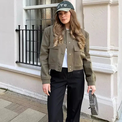 MUJER Women's Bomber Jacket Women Autumn Cropped Jacket For Women 2025 Long Sleeve Aviator Jackets Woman Fashion Short Coats - ZOOMNSTORE