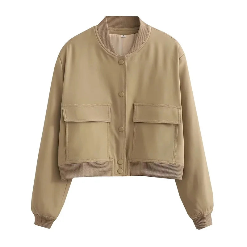 MUJER Women's Bomber Jacket Women Autumn Cropped Jacket For Women 2025 Long Sleeve Aviator Jackets Woman Fashion Short Coats - ZOOMNSTORE