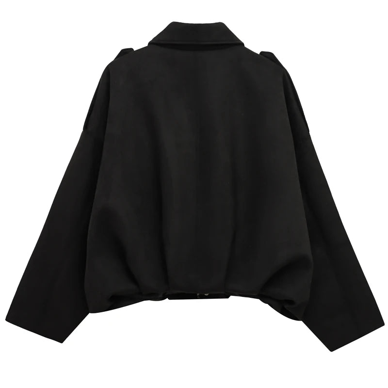 Womens Suede Bomber Jacket - Cropped Long Sleeve Zipper Coat - ZOOMNSTORE