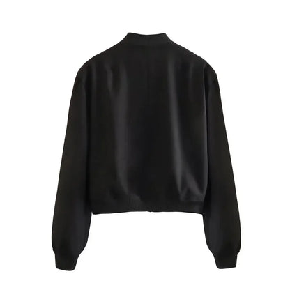 1PCS Woman Bomber Jacket Coat White Autumn Winter Button Baseball Aviator Cropped Jackets for Women Long Sleeve Crop Outerwear - ZOOMNSTORE