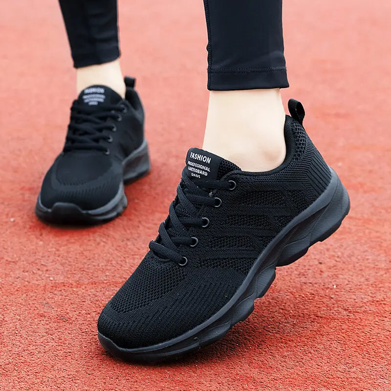Women Casual Sneakers - Breathable Lace-Up Flat Mesh Shoes With Rubber Outsole - ZOOMNSTORE