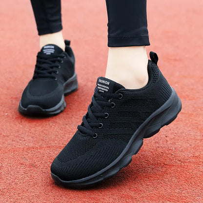 Women Casual Sneakers - Breathable Lace-Up Flat Mesh Shoes With Rubber Outsole - ZOOMNSTORE