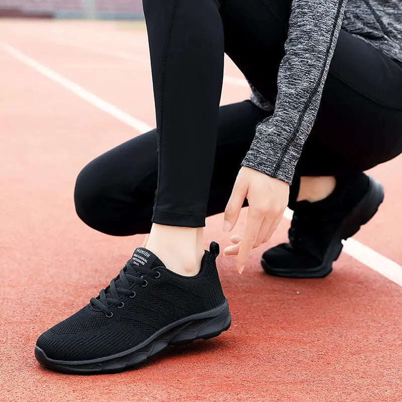 Women Casual Sneakers - Breathable Lace-Up Flat Mesh Shoes With Rubber Outsole - ZOOMNSTORE