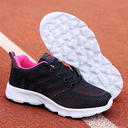 Women Casual Sneakers - Breathable Lace-Up Flat Mesh Shoes With Rubber Outsole - ZOOMNSTORE