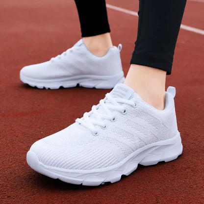 Women Casual Sneakers - Breathable Lace-Up Flat Mesh Shoes With Rubber Outsole - ZOOMNSTORE