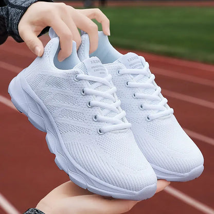 Women Casual Sneakers - Breathable Lace-Up Flat Mesh Shoes With Rubber Outsole - ZOOMNSTORE
