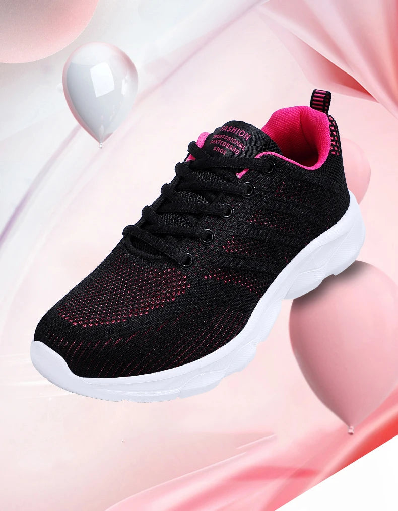 Women Casual Sneakers - Breathable Lace-Up Flat Mesh Shoes With Rubber Outsole - ZOOMNSTORE
