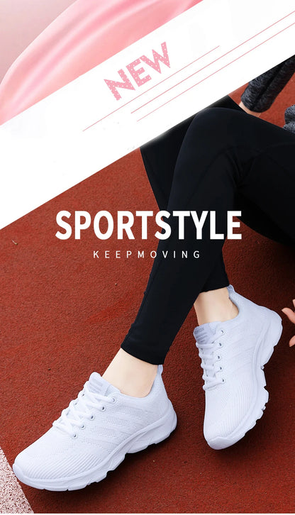 Women Casual Sneakers - Breathable Lace-Up Flat Mesh Shoes With Rubber Outsole - ZOOMNSTORE