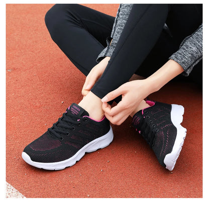 Women Casual Sneakers - Breathable Lace-Up Flat Mesh Shoes With Rubber Outsole - ZOOMNSTORE