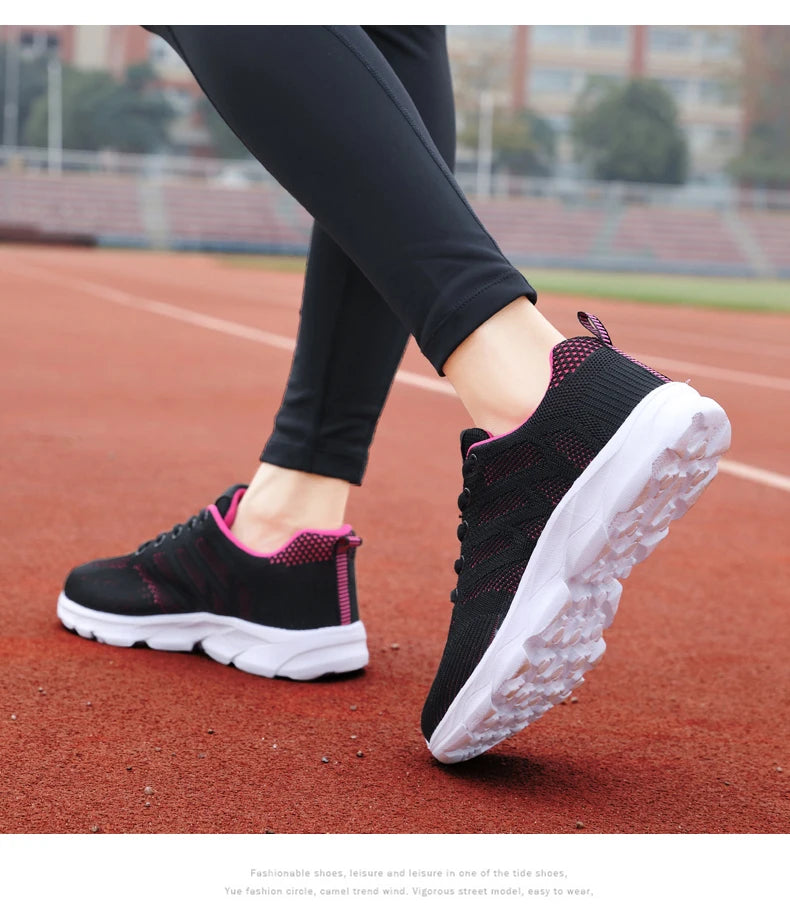 Women Casual Sneakers - Breathable Lace-Up Flat Mesh Shoes With Rubber Outsole - ZOOMNSTORE