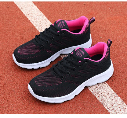 Women Casual Sneakers - Breathable Lace-Up Flat Mesh Shoes With Rubber Outsole - ZOOMNSTORE