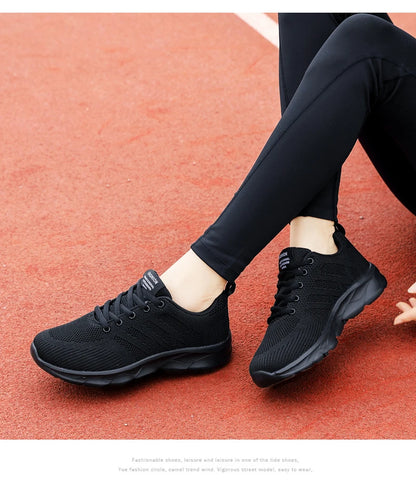 Women Casual Sneakers - Breathable Lace-Up Flat Mesh Shoes With Rubber Outsole - ZOOMNSTORE