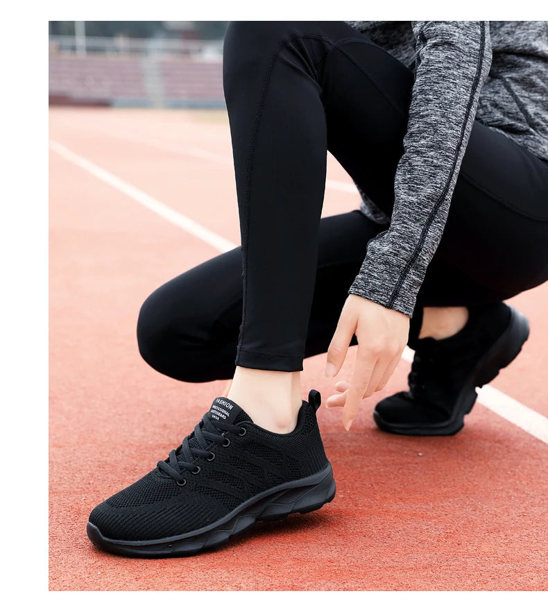 Women Casual Sneakers - Breathable Lace-Up Flat Mesh Shoes With Rubber Outsole - ZOOMNSTORE