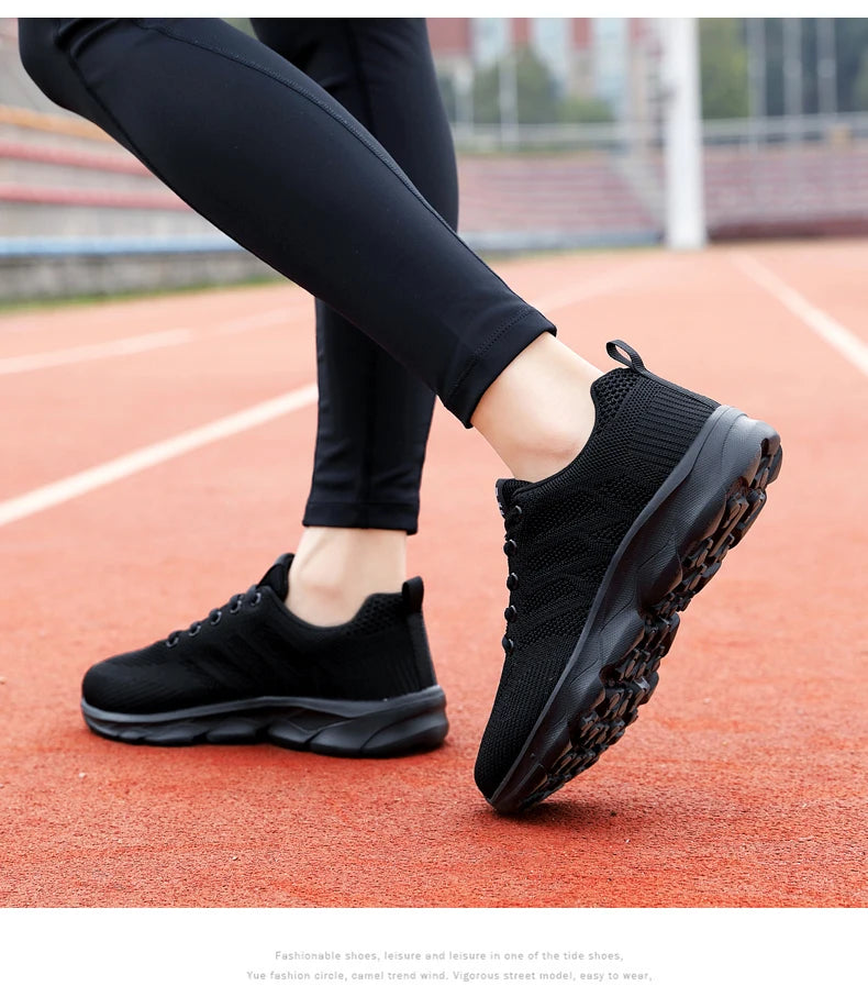 Women Casual Sneakers - Breathable Lace-Up Flat Mesh Shoes With Rubber Outsole - ZOOMNSTORE