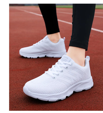 Women Casual Sneakers - Breathable Lace-Up Flat Mesh Shoes With Rubber Outsole - ZOOMNSTORE