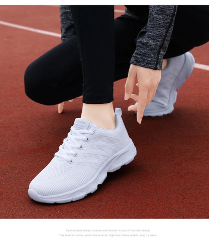 Women Casual Sneakers - Breathable Lace-Up Flat Mesh Shoes With Rubber Outsole - ZOOMNSTORE