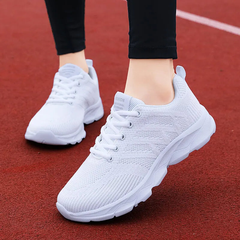 Women Casual Sneakers - Breathable Lace-Up Flat Mesh Shoes With Rubber Outsole - ZOOMNSTORE
