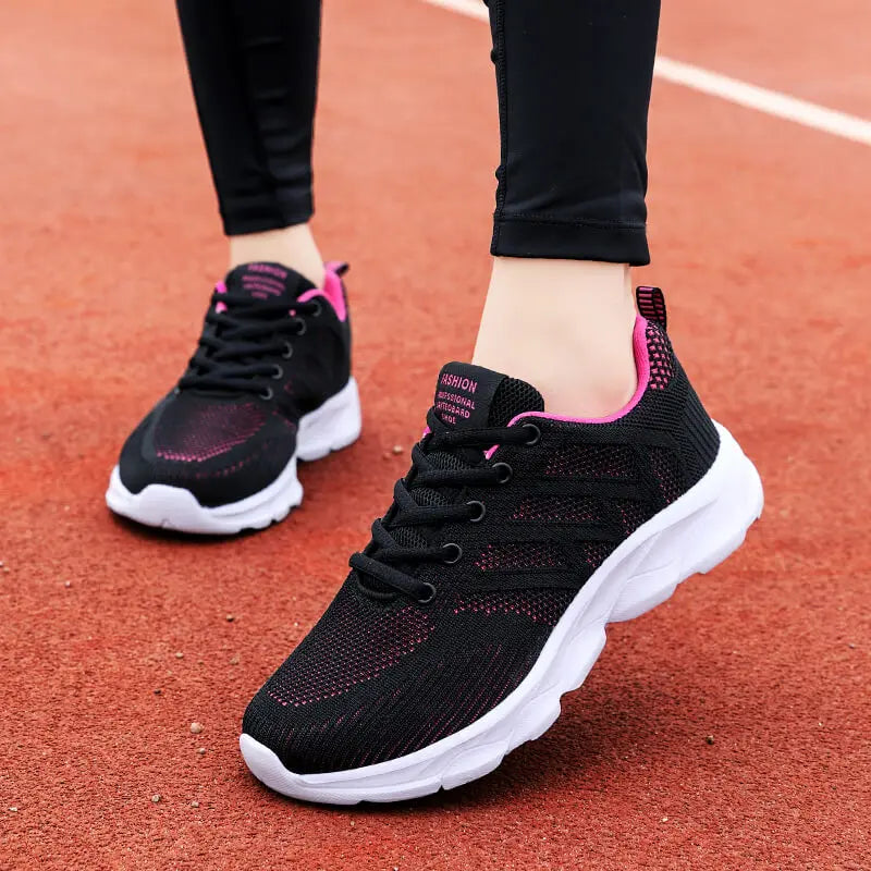 Women Casual Sneakers - Breathable Lace-Up Flat Mesh Shoes With Rubber Outsole - ZOOMNSTORE