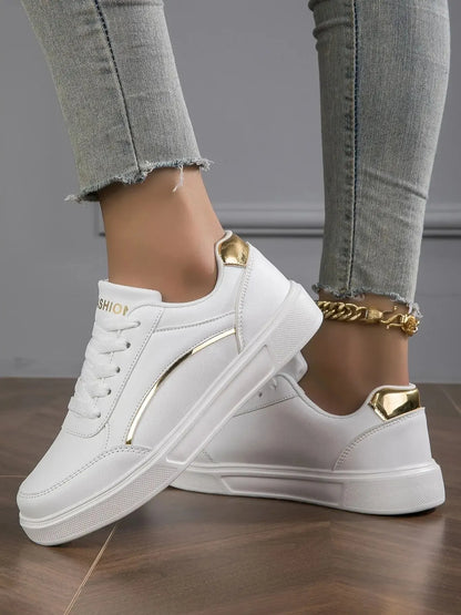 Women Casual Sneakers - PU Leather Platform Shoes | Non Slip Skate Style - ZOOMNSTORE