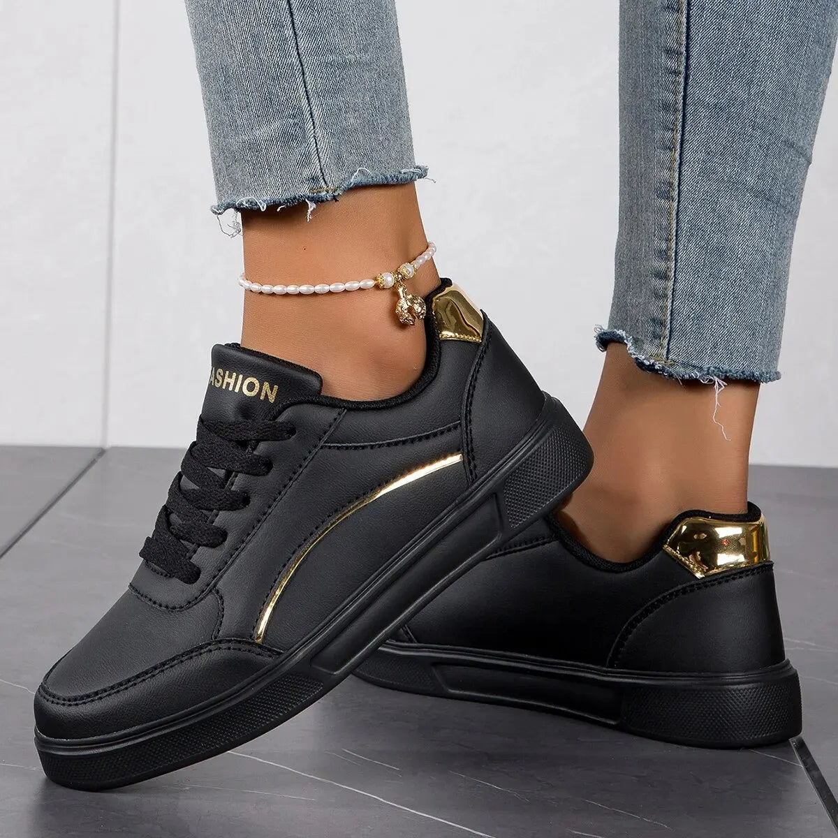 Women Casual Sneakers - PU Leather Platform Shoes | Non Slip Skate Style - ZOOMNSTORE