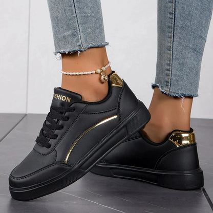 Women Casual Sneakers - PU Leather Platform Shoes | Non Slip Skate Style - ZOOMNSTORE