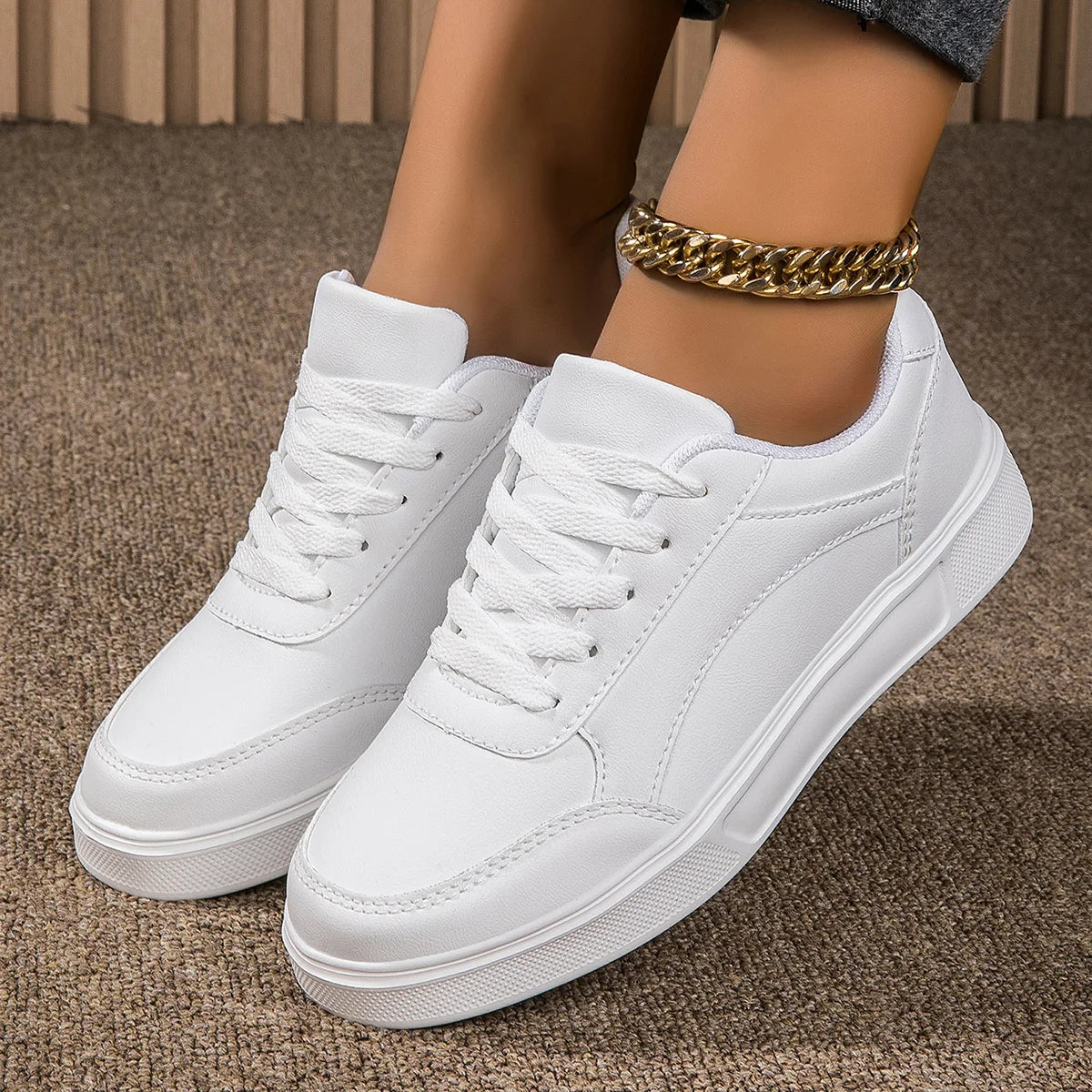 Women Casual Sneakers - PU Leather Platform Shoes | Non Slip Skate Style - ZOOMNSTORE