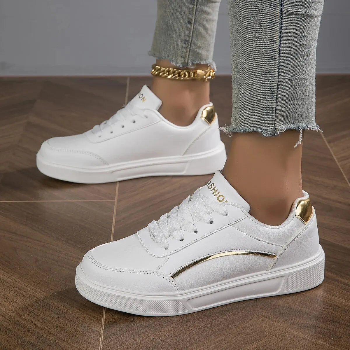 Women Casual Sneakers - PU Leather Platform Shoes | Non Slip Skate Style - ZOOMNSTORE