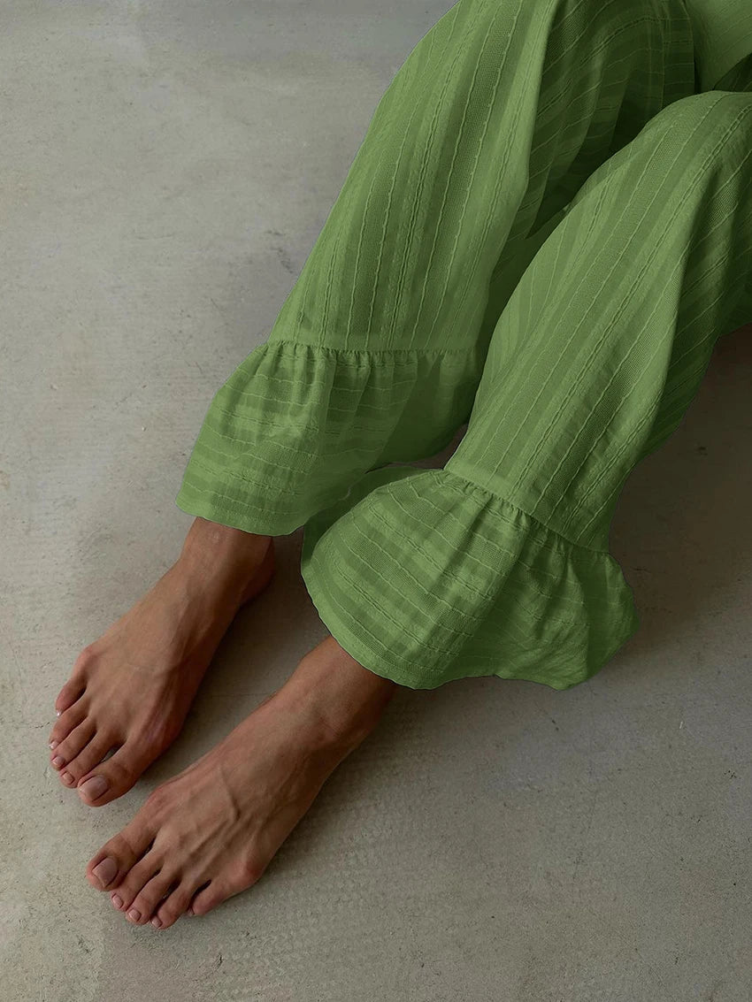 Marthaqiqiq Casual Women Nightgown 2 Piece Suit Long Sleeve Nightwear Turn-Down Collar Sleepwear Pants Loose Home Clothes Ladies - ZOOMNSTORE