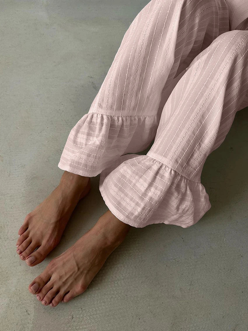 Marthaqiqiq Casual Women Nightgown 2 Piece Suit Long Sleeve Nightwear Turn-Down Collar Sleepwear Pants Loose Home Clothes Ladies - ZOOMNSTORE