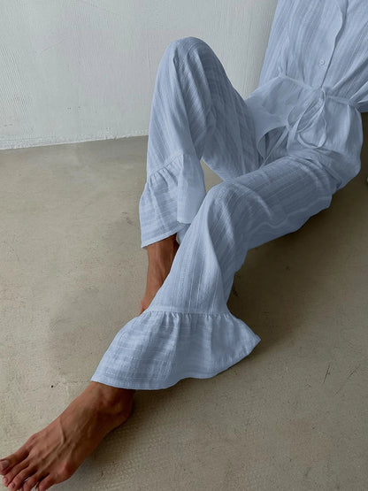 Marthaqiqiq Casual Women Nightgown 2 Piece Suit Long Sleeve Nightwear Turn-Down Collar Sleepwear Pants Loose Home Clothes Ladies - ZOOMNSTORE