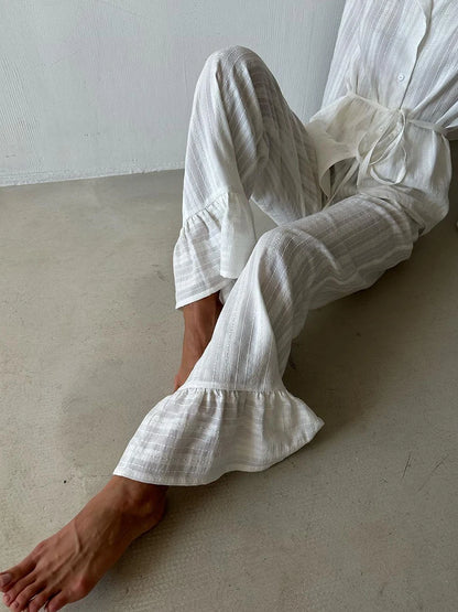 Marthaqiqiq Casual Women Nightgown 2 Piece Suit Long Sleeve Nightwear Turn-Down Collar Sleepwear Pants Loose Home Clothes Ladies - ZOOMNSTORE