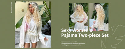 Marthaqiqiq Casual Women Nightgown 2 Piece Suit Long Sleeve Nightwear Turn-Down Collar Sleepwear Pants Loose Home Clothes Ladies - ZOOMNSTORE