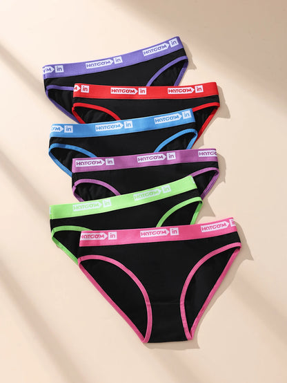 Women Cotton Panties - 6Pcs Breathable Low-Rise Underwear Set | Soft Stretch Black Briefs - ZOOMNSTORE