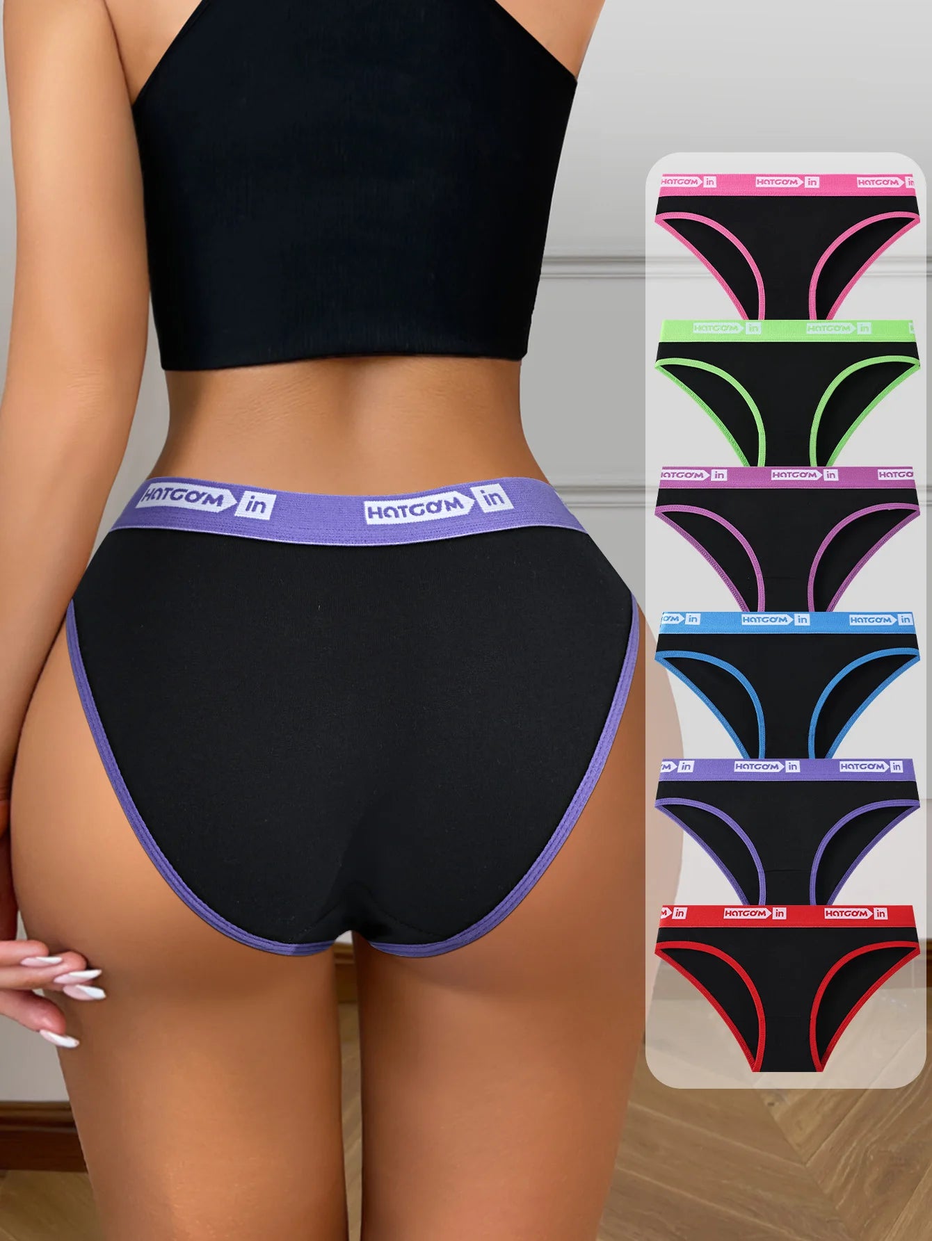 Women Cotton Panties - 6Pcs Breathable Low-Rise Underwear Set | Soft Stretch Black Briefs - ZOOMNSTORE