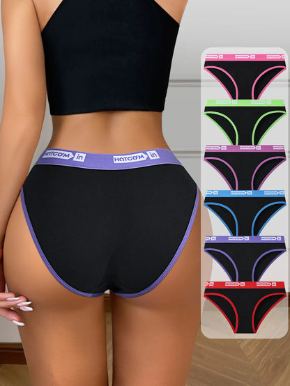 Women Cotton Panties - 6Pcs Breathable Low-Rise Underwear Set | Soft Stretch Black Briefs - ZOOMNSTORE